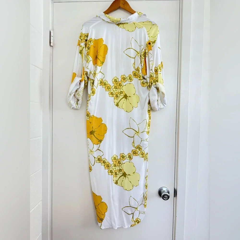 Paradise Now Hawaii XS Vintage Plumeria Button Down Maxi Dress NWOT - Picture 3 of 6